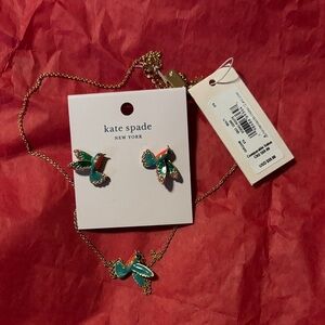 Kate Spade Teal and Gold hummingbird Jewelry Set